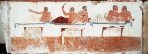Etruskische kunst: banketscène. Fresco van het graf van de 