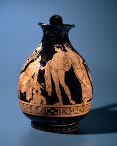 Etruskische beschaving: terracotta oenochoe versierd door het atelier van de schilder van Alcesti door Etruscan