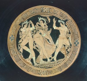 Kylix (detail). Roodfigurige keramiek. Etruskische beschaving, 5e-4e eeuw v.Chr. door Etruscan