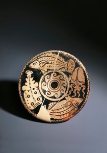 Roodfigurige keramiekschotel met visdecoratie, uit Cerveteri door Etruscan