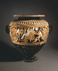 Stamnos (vloeistofopslagvat). Roodfigurige aardewerk uit Porano (Umbrië). Etruskische Beschaving, 4e eeuw v.Chr. door Etruscan