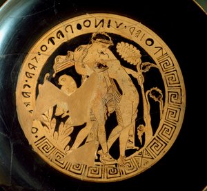 Etruskische beschaving: detail van een kylix die Ariadne en Dionysus voorstelt. Uit de Necropolis Falerii Veteres door Etruscan Etruscan
