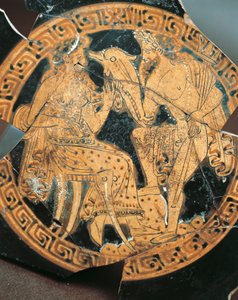 Roodfigurige keramiek, interne decoratie van een krater met Poseidon en Amphitrite, Etruskische beschaving