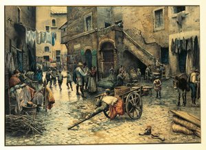Italië, Rome, Straatleven op Via Capocciuto in (Joodse) Ghetto in Rome