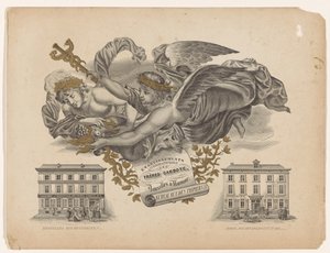 Reclamekaart voor lithografische drukkerij Frères Carbote te Brussel en Namen door Eug. Carbote