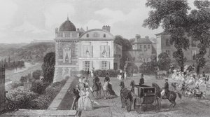 Saint Germain, Het Café, Paviljoen van Hendrik IV (gravure) door Eugene Louis (after) Lami