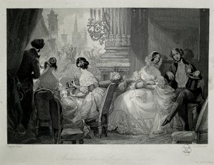 Interieur van de Opera van Parijs, mensen in een loge (gravure) door Eugene Louis Lami