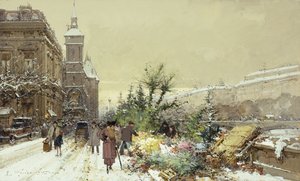Bloemenmarkt door Eugene Galien Laloue