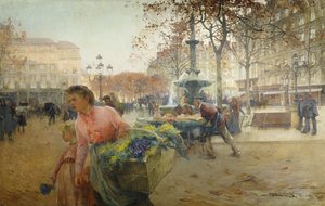 Place du Théâtre Français, Parijs door Eugene Galien Laloue
