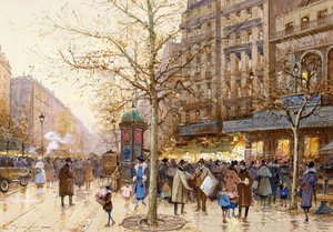 Een Straatscène in Parijs door Eugene Galien Laloue