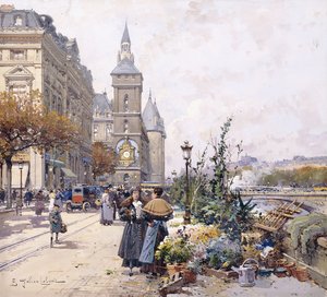 Le Quai aux Fleurs en Hotel door Eugene Galien Laloue