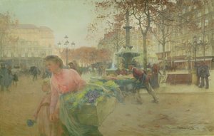 Place du Theatre Francais, in Parijs door Eugene Galien Laloue