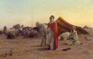 Tent in de woestijn. Het gebed. Detail. Schilderij door Eugene Alexis Girardet (1853-1907) 19e eeuw Bayonne, Musée Bonnat