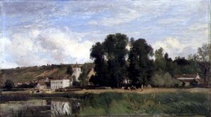 Aan de oevers van de Seine bij Levy door Eugene Antoine Samuel Lavieille