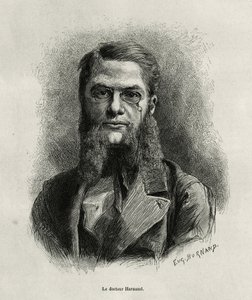 Portret van Dr. Harmand, gravure door Eugene Burnand, ter illustratie van het verhaal van Laos en de wilde bevolkingen van Indochina door Dr. Harmand, in 1877, gepubliceerd in de tour du monde, onder leiding van Edouard Charton door Eugene Burnand