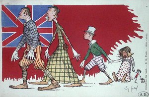 Ansichtkaart met een Karikatuur van een Britse Familie