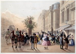 Boulevard des Italians, Café Tortoni in Parijs in de 19e eeuw. Gravure door Eugene Guerard door Eugene Charles Francois Guerard