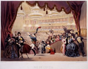 Het Maskerbal van de Opera de la Rue Le Peletier in Parijs Dit bal werd Grand Veglione genoemd. Lithografie van Eugene von Guerard (1811-1901) 19e eeuw Parijs, Musee Carnavalet door Eugene Charles Francois Guerard