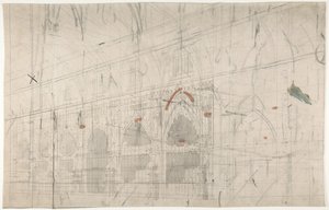Ontwerp voor een decorontwerp bij de Opéra, Parijs: Kerkinterieur, 1830-90