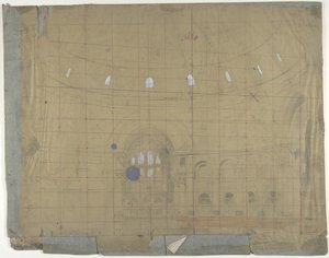 Ontwerp voor een toneeldecor in de Opéra, Parijs: kerkinterieur door Eugene Ciceri