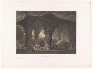 Theaterdecor met catacomben, Les catacombes, Theaterdecors, Décorations de théâtre door Eugene Ciceri