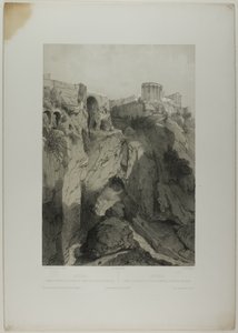 Tivoli: De Tempels van Vesta en de Sibyl, en Ruïnes van de Grot van Neptunus, plaat negentien uit Italie Monumentale et Pittoresque door Eugene Ciceri