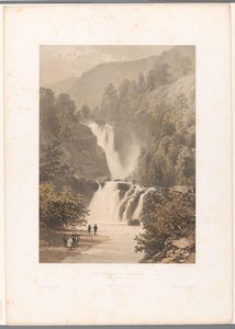 Wandelaars met zicht op de Reichenbachwaterval door Eugene Ciceri