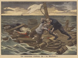 Een nieuw vlot van de Medusa (kleur litho) door Eugene Damblans