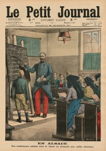 Elzas, onze leraren soldaten leren de Elzassische kinderen Frans, voorpagina illustratie van 