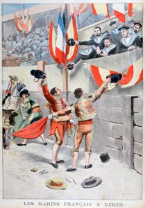 Franse zeelieden kijken naar een stierengevecht, Xeres, Spanje, 1899 door Eugene Damblans
