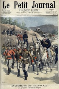 Zuid-Afrika - Boerenoorlog. Gebeurtenissen in Transvaal. Eerste Engelse gevangenen gevangen door de Boeren. Tekening van Damblans. 