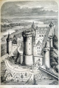 Het kasteel van Coucy, gerestaureerd - gravure naar de schets van Eugene Viollet-le-Duc (1814-1879) - 