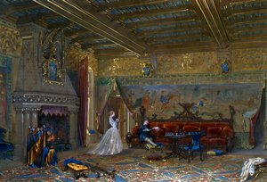 Ontwerp van een gotische zaal voor Château de Pierrefonds, met de keizer en keizerin