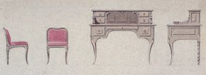 Stoel met lage rugleuning en schrijftafel voor de Gouden Kamer door Eugene Emmanuel Viollet le Duc