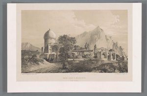 Gezicht op Imamzadeh Komijan in Irak-i Ajam door Eugene Flandin