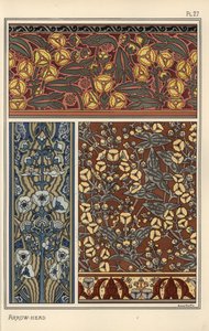 Pijlkruid, Sagittaria sagittifolia, als ontwerp motief in behang en stofpatronen door Eugene Grasset