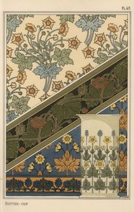 Boterbloem in art nouveau patronen voor behang en een vaas