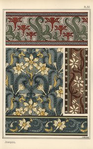 Narcis, Narcissus jonquilla, als ontwerp motief in behang en stofpatronen door Eugene Grasset