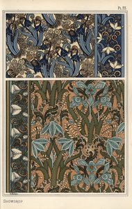 Sneeuwklokje, Galanthus nivalis, als ontwerp motief in behang, randen en stoffen door Eugene Grasset