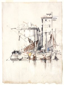 Aan zee - Vissersdorp door Eugene Isabey