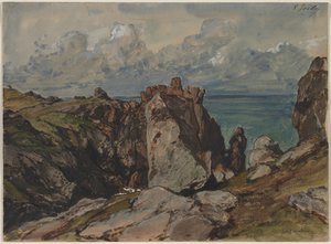 Kliffen bij de Zee bij Cézembre, Bretagne door Eugene Isabey
