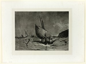 Vissersboot in de storm door Eugene Isabey