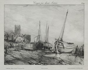 Vissersboten langs het Strand door Eugene Isabey