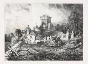 Pittoreske en romantische reizen in het oude Frankrijk, Auvergne: Kasteel van Pesteil in Polminhac door Eugene Isabey