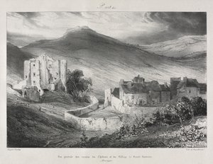 Pittoreske en romantische reizen in het oude Frankrijk, Auvergne: Ruïnes van het kasteel en het dorp Saint Nectaire