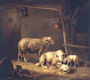 Schapen in een schuur door Eugene Joseph Verboeckhoven