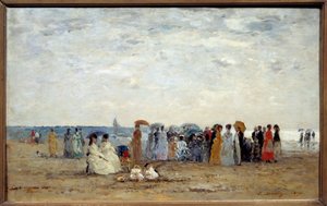 Baders op het strand van Trouville, Calvados door Eugene Louis Boudin