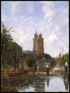 Dordrecht, de Grote Kerk vanaf de Gracht door Eugene Louis Boudin