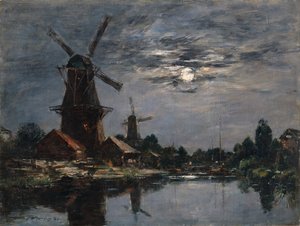 Nederlandse windmolens door Eugene Louis Boudin