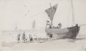 Vissersboot op het Strand door Eugene Louis Boudin